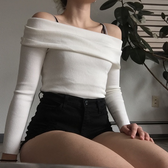 Sweaters - Off the Shoulder Ribbed Sweater